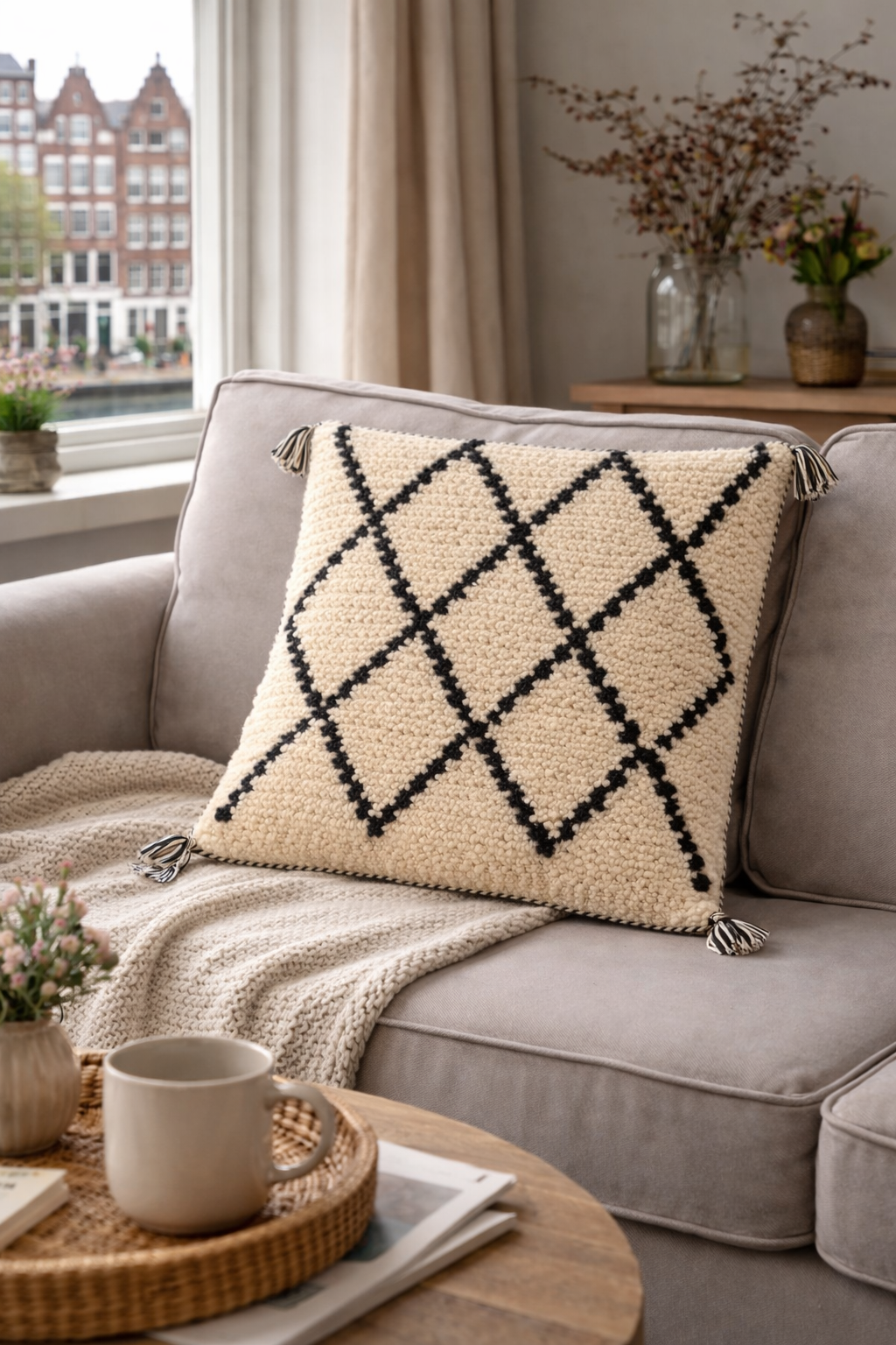 Moroccan Beni Ourain Style Pillow Cover – Handmade Boho Decorative Cush