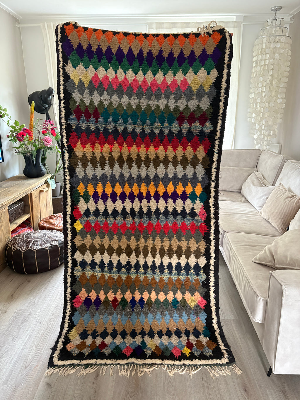 Handwoven Moroccan Boujad Wool Rug. 210-100