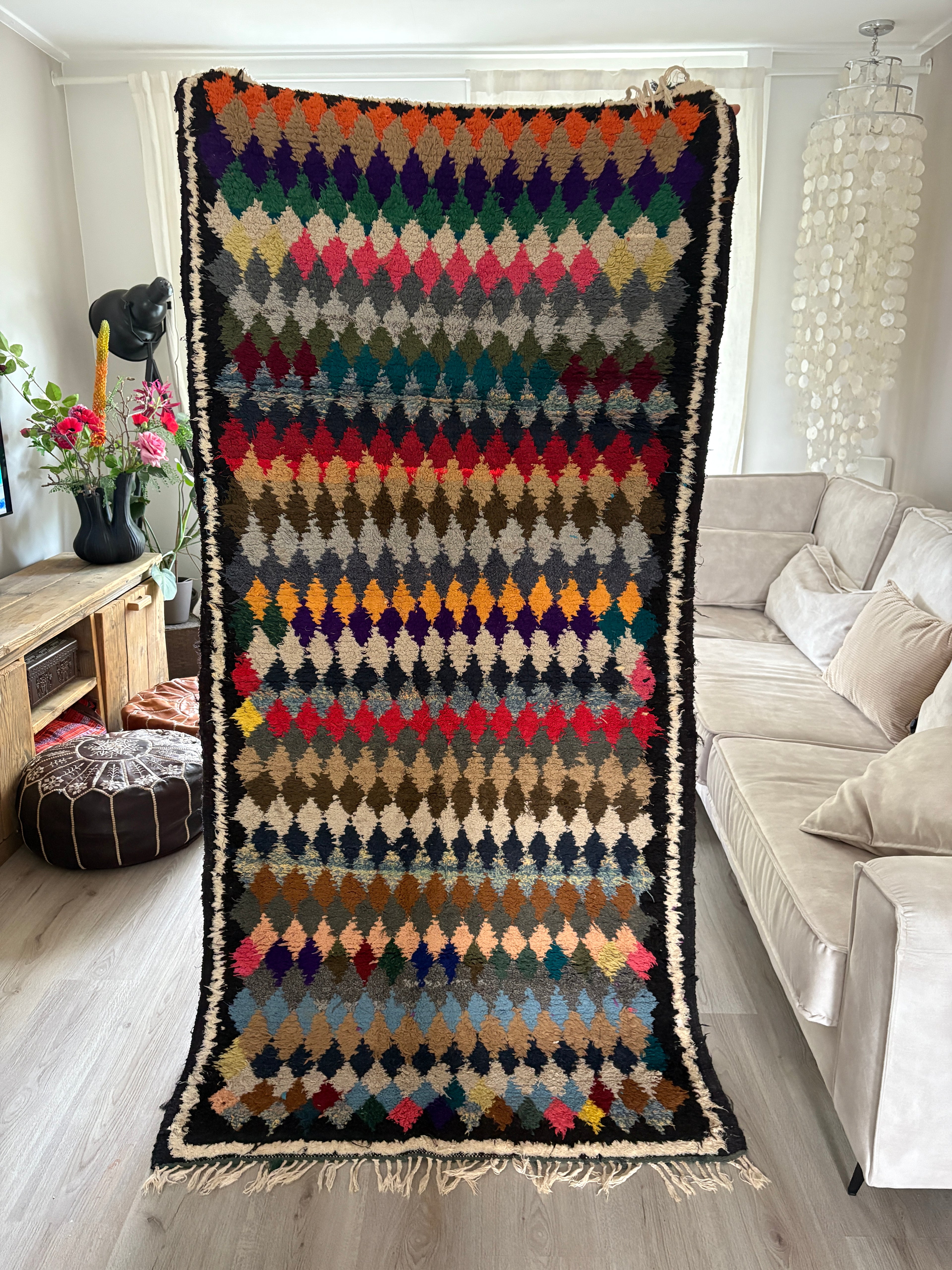 Handwoven Moroccan Boujad Wool Rug. 210-100