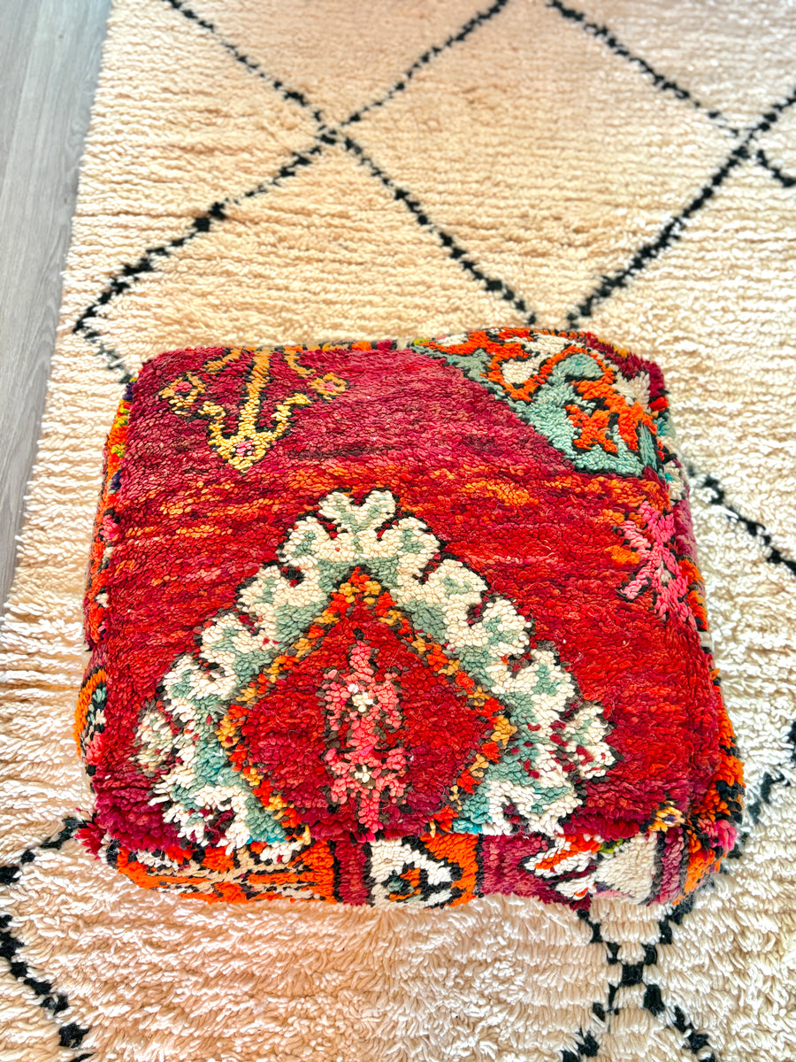 Moroccan Handmade Wool Pouf – Vintage Berber Floor Cushion