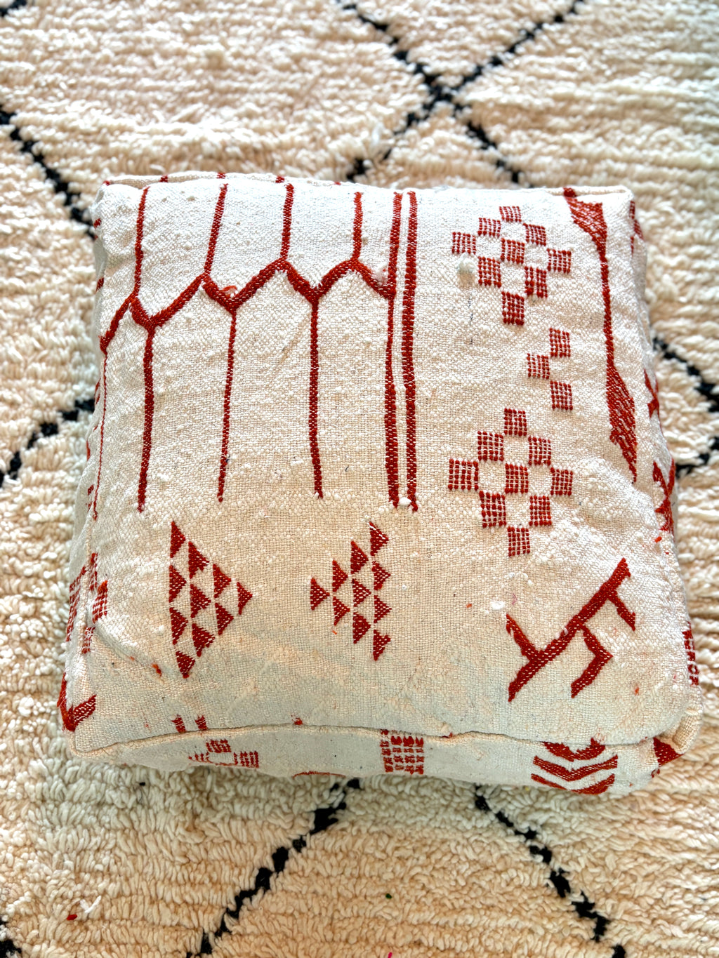 Vintage Moroccan Berber Floor Pouf – Handmade Wool