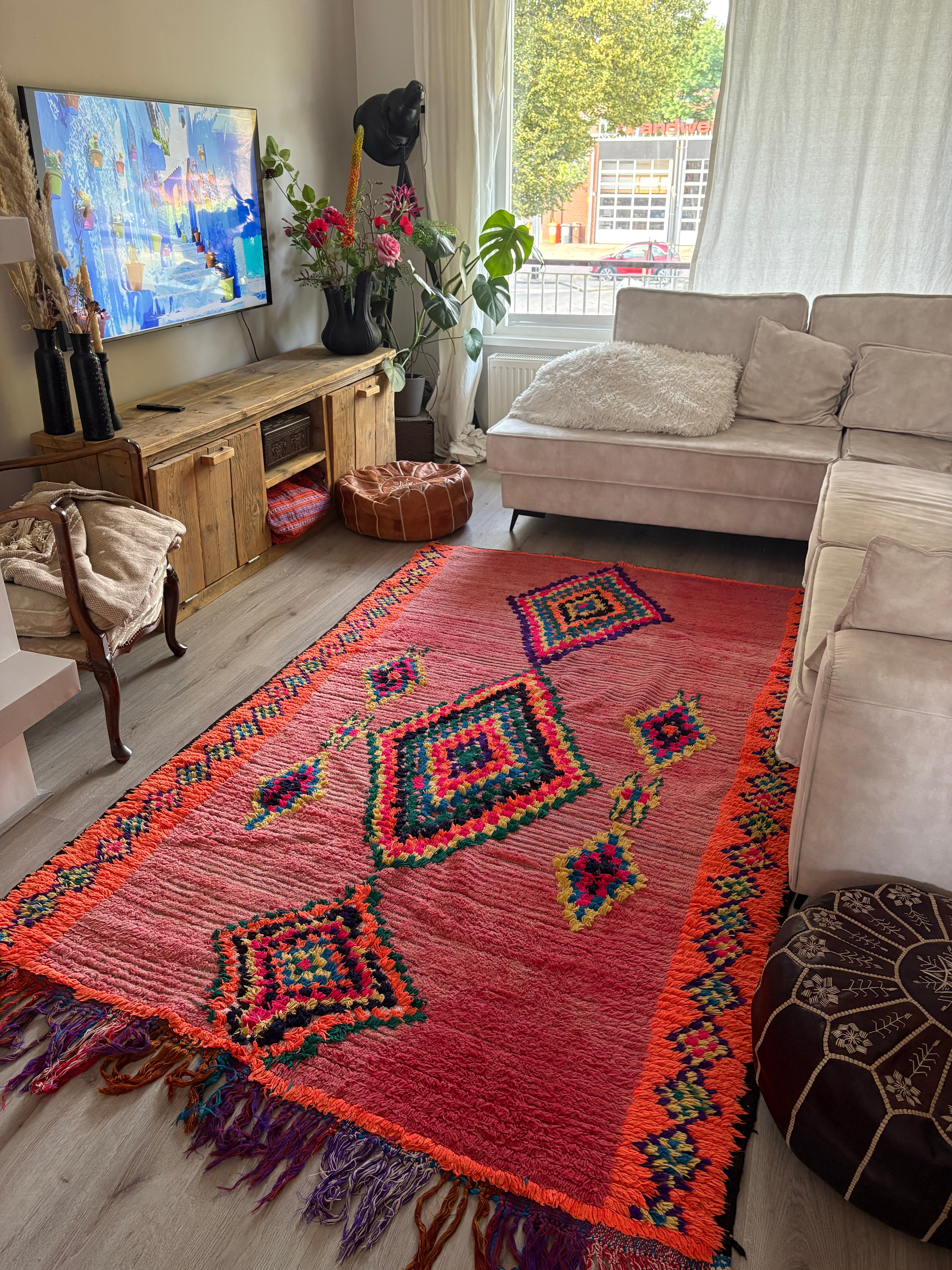 Colorful Vintage Moroccan Berber Rug, One-of-a-Kind   ( 245- 155 )