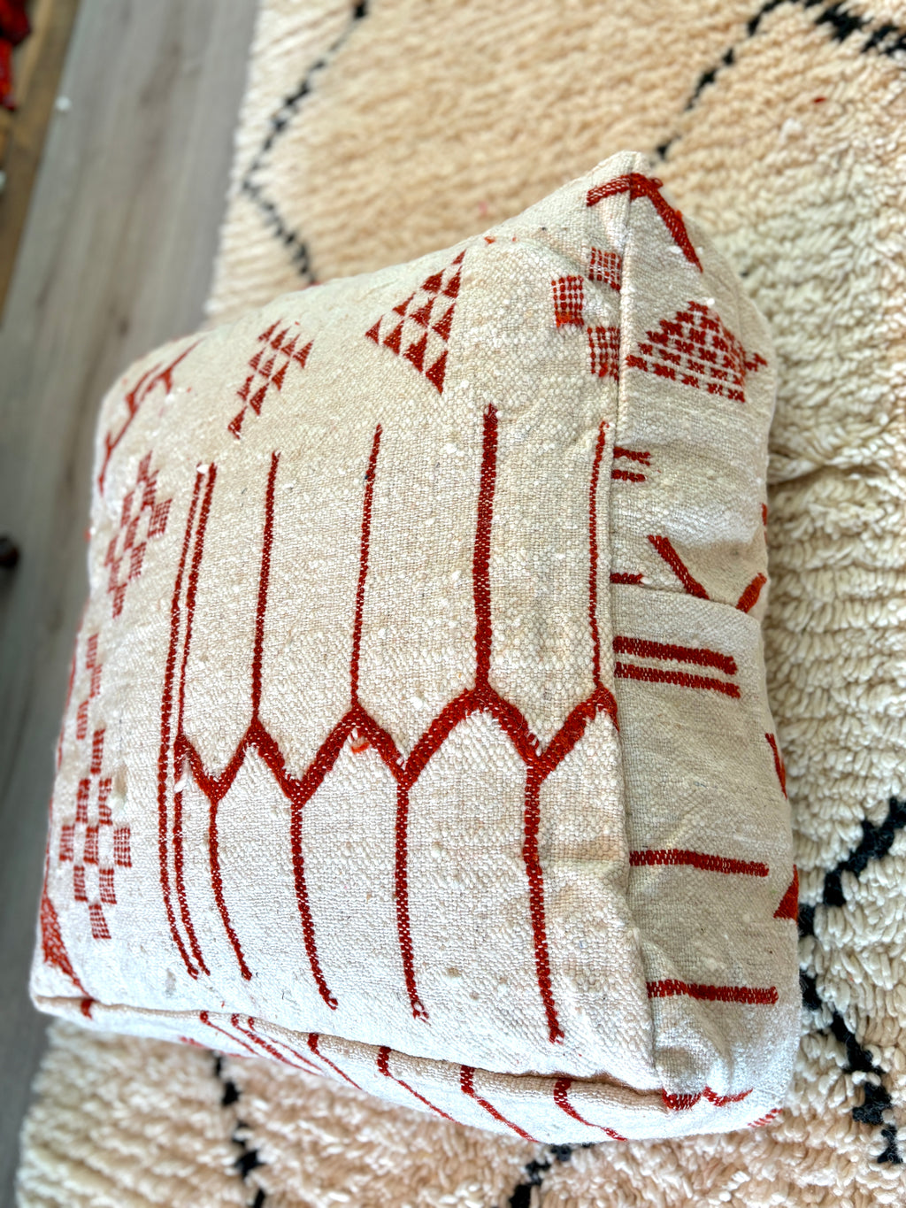 Vintage Moroccan Berber Floor Pouf – Handmade Wool