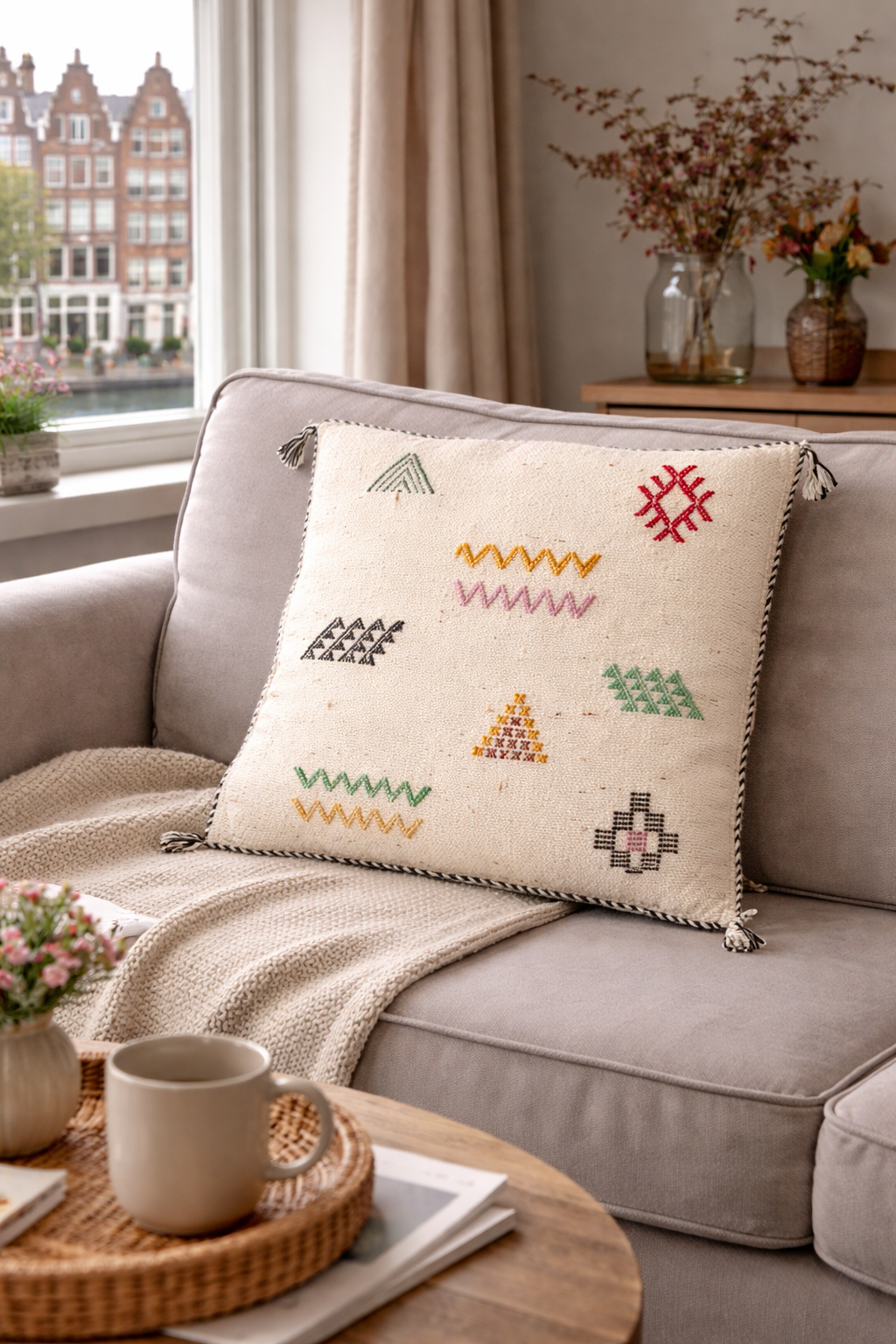 Moroccan Handmade Embroidered Pillow Cover