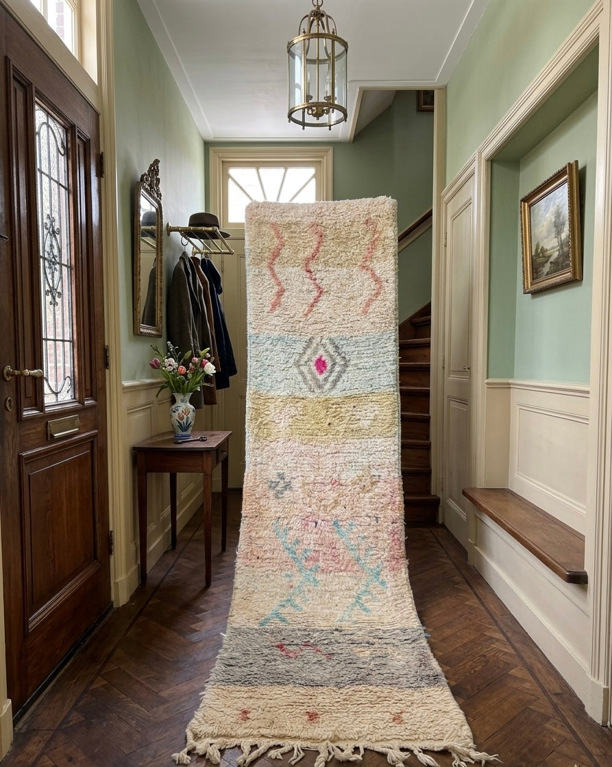 Vintage Moroccan Berber Runner Rug – Handmade Wool Hallway Rug – Unique Handmade Carpet 300/80