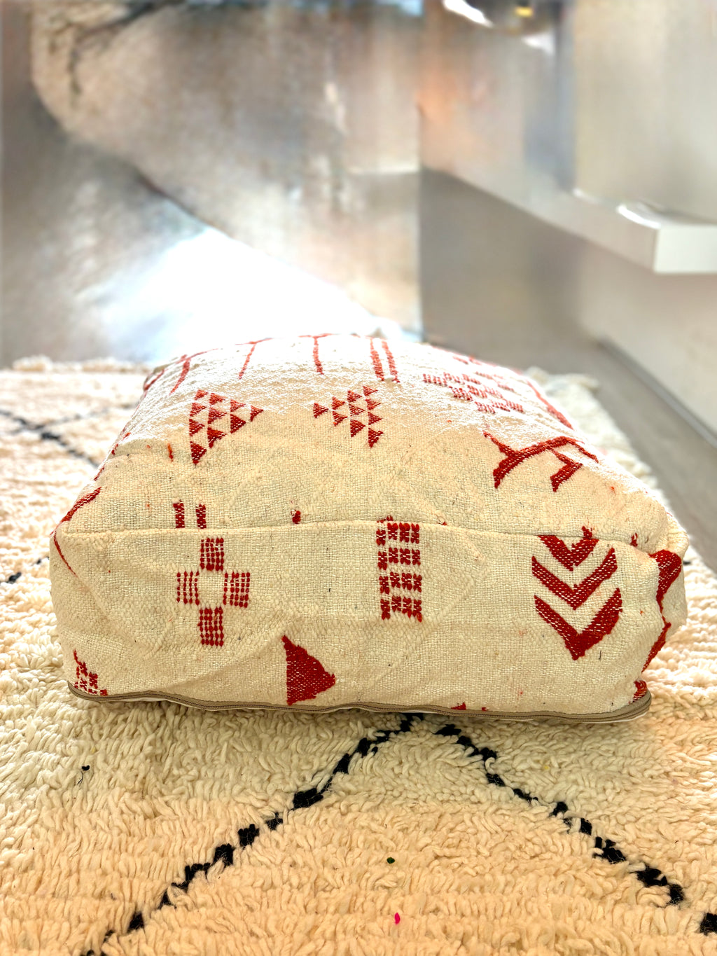 Vintage Moroccan Berber Floor Pouf – Handmade Wool