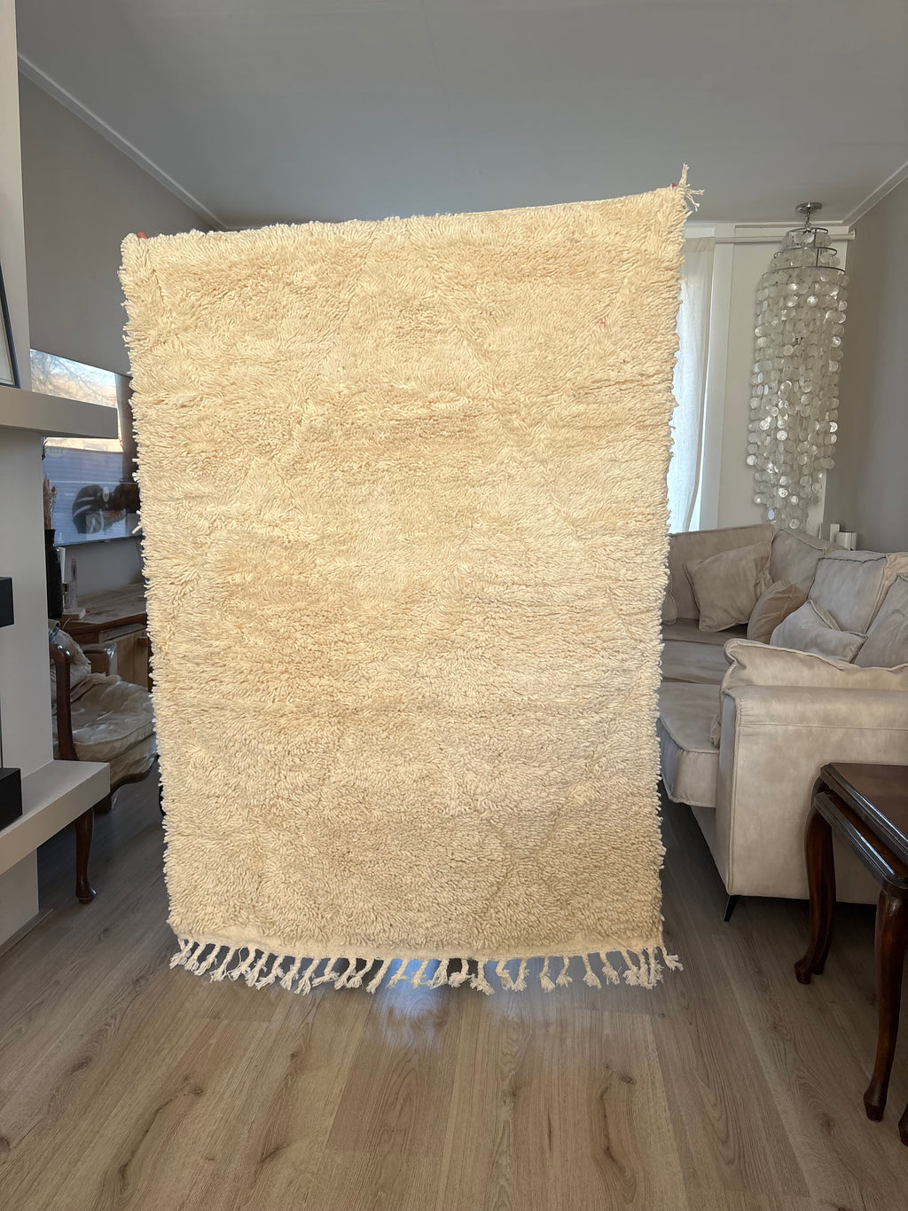 Marokkaans Handgemaakt Beni Ouarain Stijl Tapijt – Crème Wit