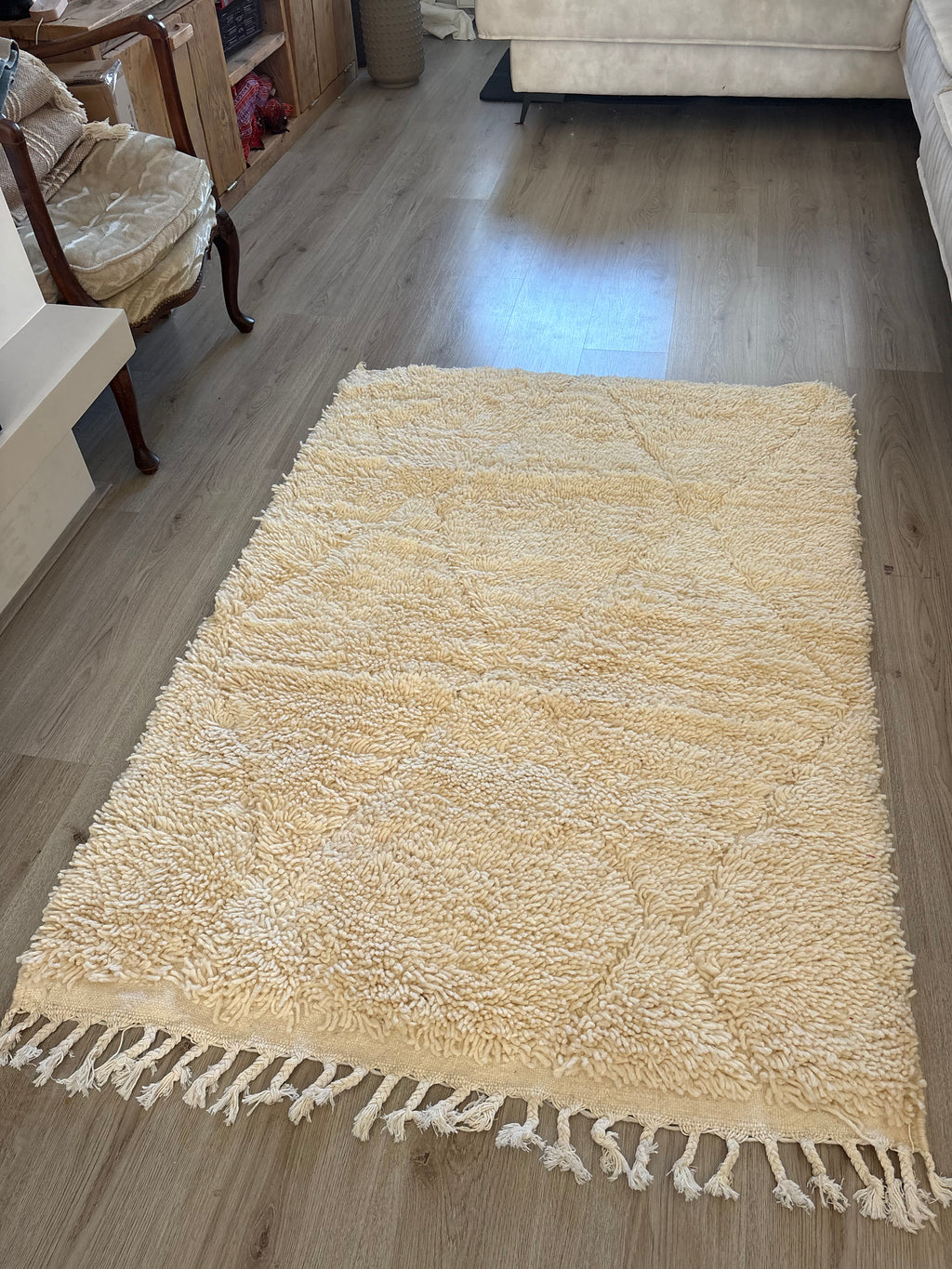 Marokkaans Handgemaakt Beni Ouarain Stijl Tapijt – Crème Wit