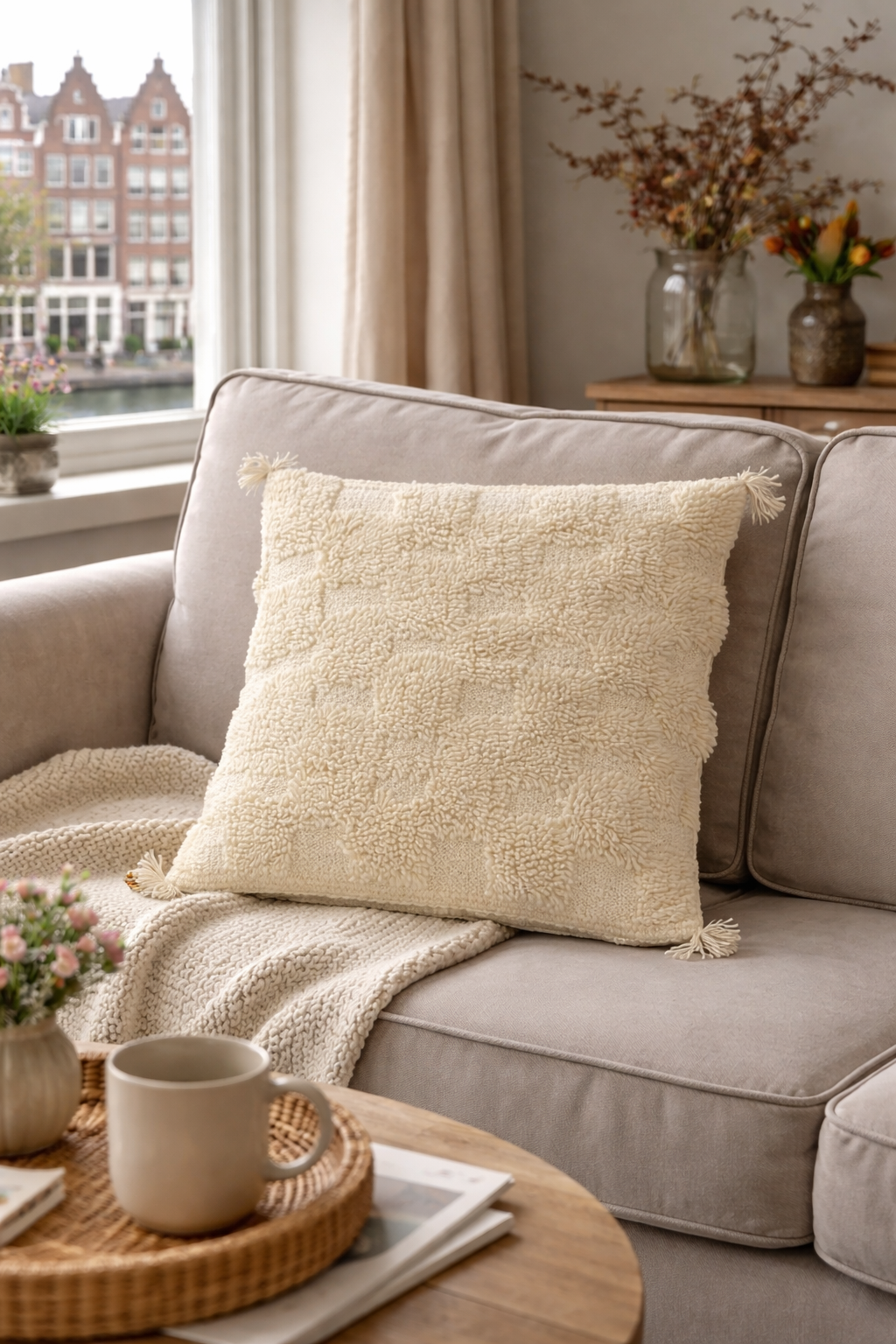 Moroccan Textured Pillow Cover – Handmade Boho Decorative Cushion