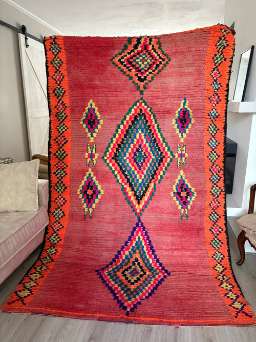 Colorful Vintage Moroccan Berber Rug, One-of-a-Kind   ( 245- 155 )