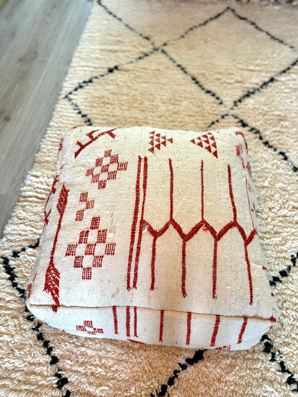 Vintage Moroccan Berber Floor Pouf – Handmade Wool