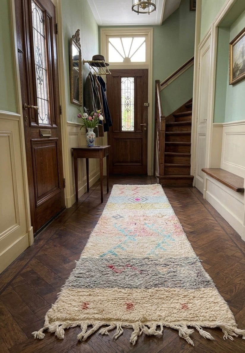 Vintage Moroccan Berber Runner Rug – Handmade Wool Hallway Rug – Unique Handmade Carpet 300/80