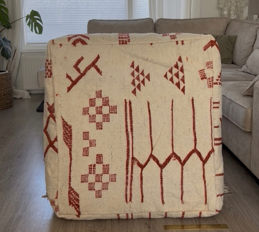 Vintage Moroccan Berber Floor Pouf – Handmade Wool