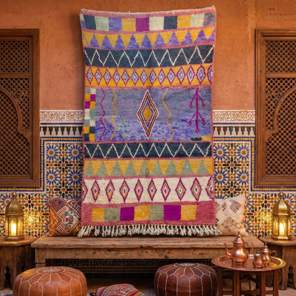 Authentic Moroccan Berber Rug – Handcrafted Wool with Tribal Symbols 250/150