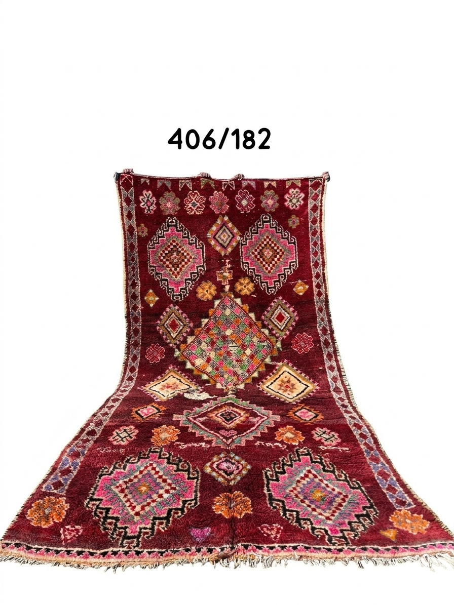 Vintage Moroccan Boujaad Rug – 406 × 182 cm